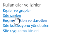 Kullanıcılar ve izinler menü öğesi