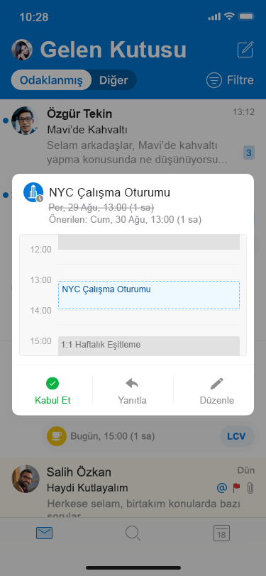 iOS Outlook yeni zamanı kabul etme