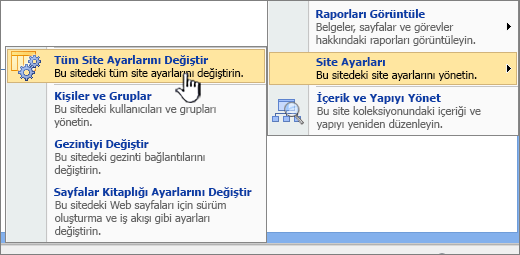 Site Ayarları 'nın altındaki tüm site ayarlarını değiştir seçeneği