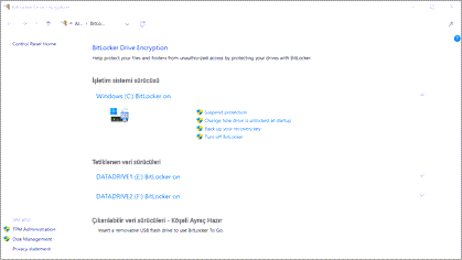 Windows’daki BitLocker Yönetimi ayarları.