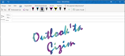 Outlook'ta parlak mürekkeple yapılmış Çizimi içeren e-posta iletisi
