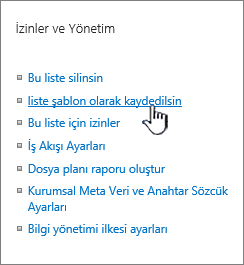 Ayarlar menüsünün izin yönetimi bölümü