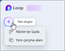 Loop’ta Yeni oluştur menüsü ve açılır menü.