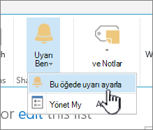 SharePoint 2016 Öğe seçiliyken bir öğede uyarı ayarlama