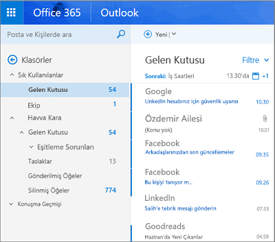 Web üzerinde Outlook’un birincil görünümü