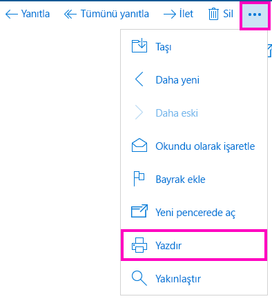 Windows 10 için Posta’da e-posta iletisi yazdırma