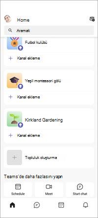 Teams ücretsiz topluluklar mobil ekranı