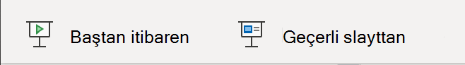 Web için PowerPoint'te sunuyu başlatmak için kullandığınız düğmeler.