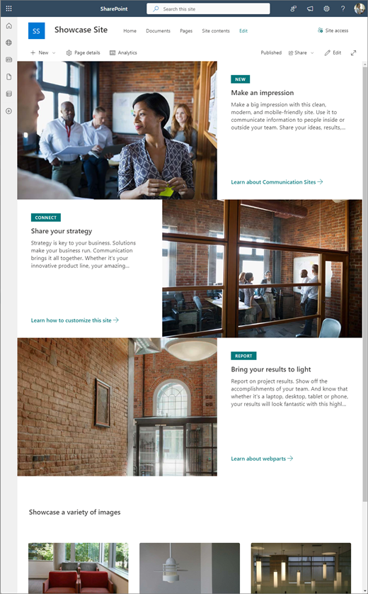 SharePoint iletişim sitesi vitrini tasarımı