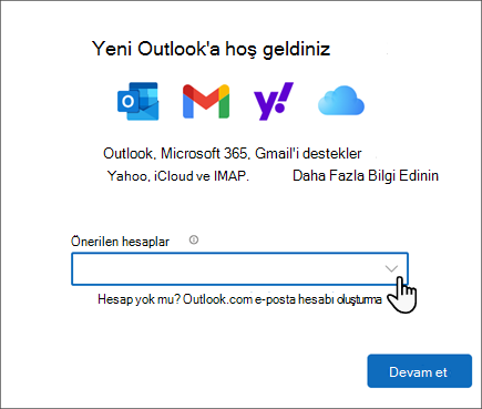 Yeni Outlook karşılama ekranının ekran görüntüsü