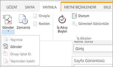 Düzenleme modunda Yayımla sekmesindeki düğmeleri gönderin, yayımlayın.