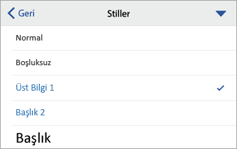 Başlık 1'in seçili olduğu Stiller iletişim kutusu.