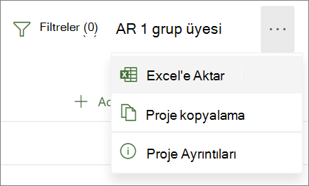 Web için Project’te Excel’e Aktar seçeneğini gösteren menünün ekran görüntüsü