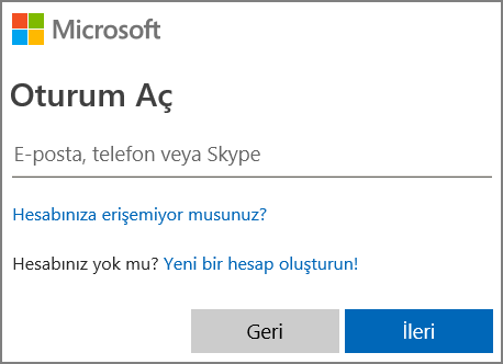 Microsoft Oturum Açma Ekran Görüntüsü