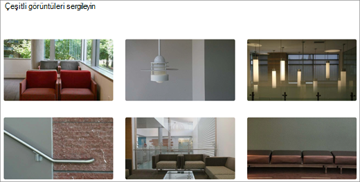 Vitrin tasarımına sahip bir SharePoint iletişim sitesi için resim galerisi web bölümü