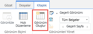 Şeritte SharePoint Kitaplığı Görünüm Oluştur düğmesi.