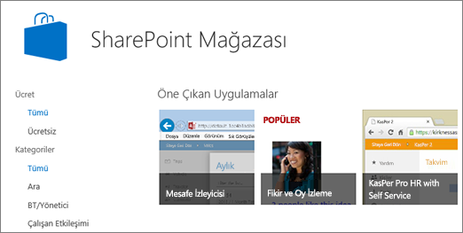 Mağaza SharePoint seçiminin görünümü