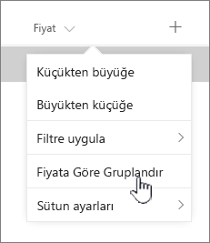 Sütun üst bilgisi menüsünde groupby seçeneği