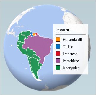 Güney Amerika'da konuşulan dilleri gösteren bölge grafiği