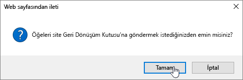 Öğeyi sil iletişim kutusu onayı ve silme vurgulu