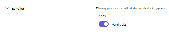 Teams'de vardiya tabanlı etiketler için Teams ayarlarında Vardiyalar iki durumlu düğmesi.