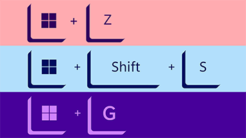 Tutturma, ekran alıntısı aracı ve Oyun Çubuğu için klavye kısayollarının resmi