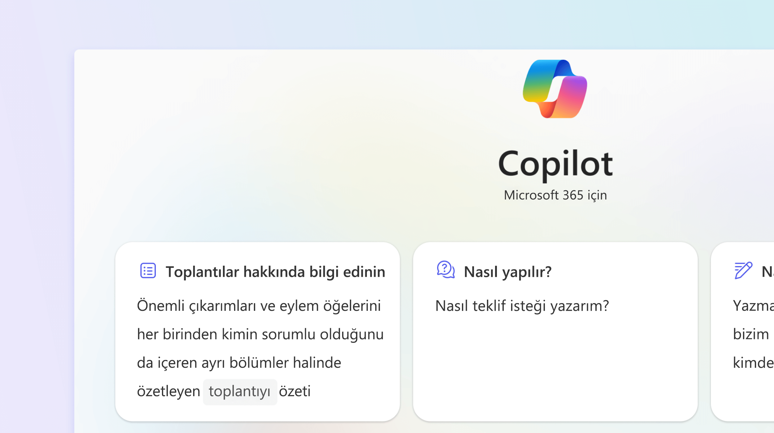 Ekran görüntüsünde Microsoft 365 Chat'in toplantılarda olup biteni öğrendiği görülüyor.