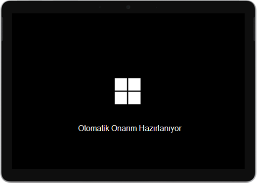 Windows logosu ve "Otomatik onarım hazırlanıyor" metnini içeren siyah ekran.