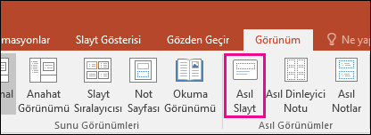 PowerPoint'teki şeritte yer alan asıl slayt düğmesini gösterir