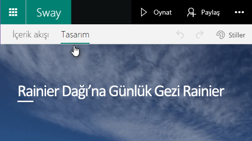 Geçerli Sway tuvalini önizlemek için Tasarım sekmesine tıklayın