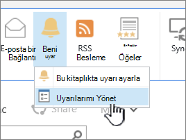 SharePoint 2016 Uyarıyı yönet düğmesi vurgulanmış