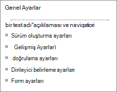 Liste genel ayarları bağlantıları