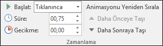 PowerPoint'te animasyonlar için zamanlama seçenekleri