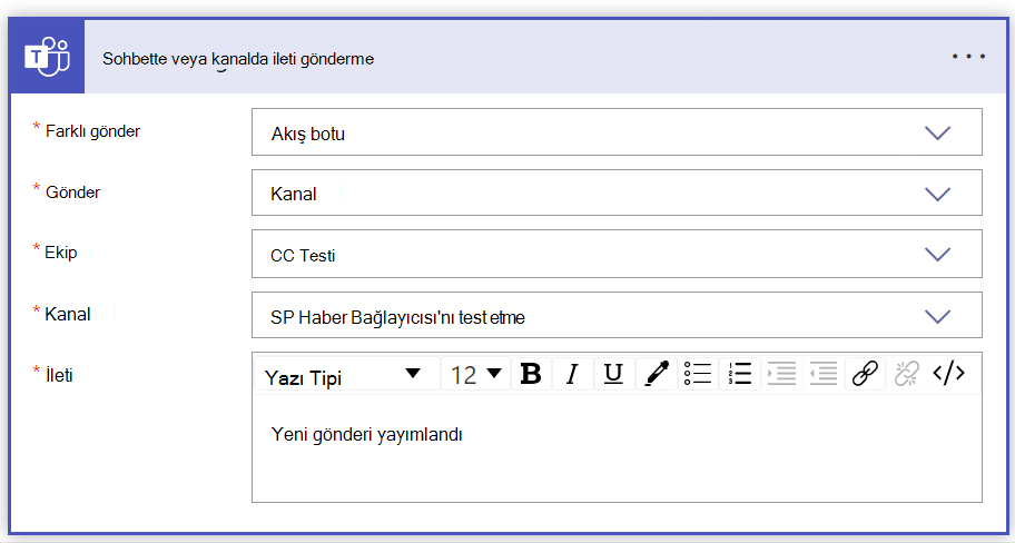 sohbet kanalı formunda ileti göndermenin ekran görüntüsü doldurulmuş