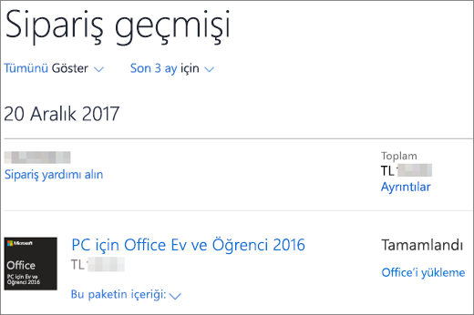 Microsoft Store'da Sipariş Geçmişi sayfasını gösterir