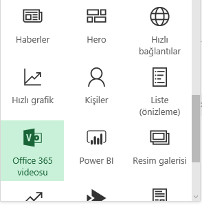SharePoint’te Office 365 Video menüsü düğmesinin ekran görüntüsü.
