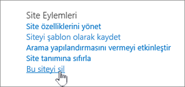 Bu siteyi sil seçeneğinin vurgulandığı site ayarları menüsü