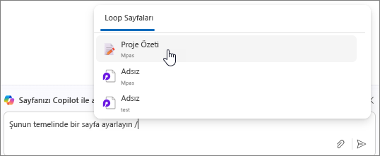 Loop’ta mevcut sayfaların açılır menüsü.