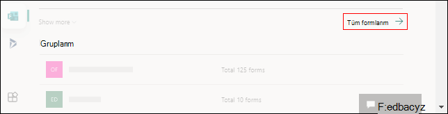 Office.com’da Microsoft Forms için Tüm Formlarım bağlantısı