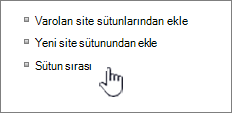 Site içeriği sütun sırası seçili