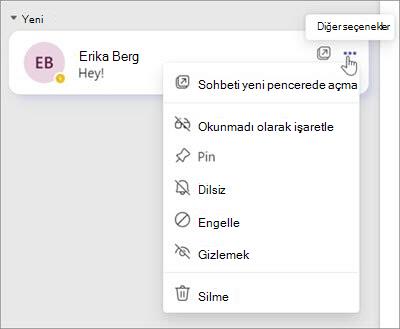 Sohbet seçenekleri menüsü