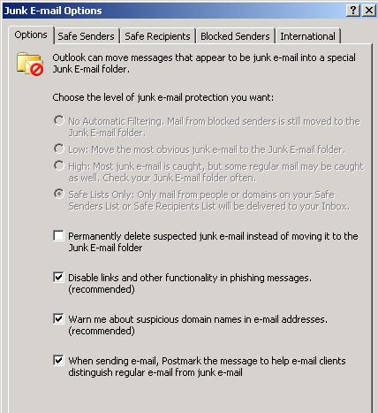 microsoft email options