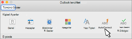 Otomatik düzeltme düğmesini Mac için Outlook