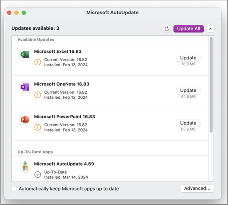 Microsoft AutoUpdate Tümünü Güncelleştir