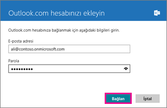 Windows 8 Posta Outlook hesabınızı ekleyin sayfası