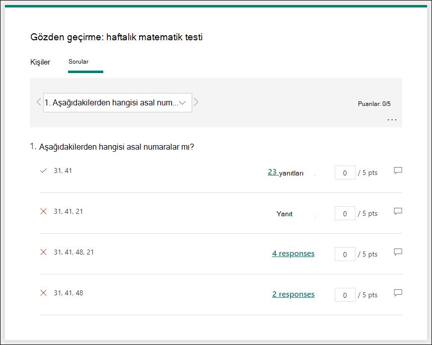 Test sorularını gözden geçirme