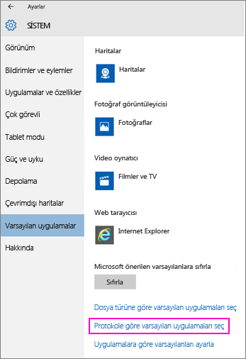 Windows 10’daki Uygulamaya Göre Varsayılanları Ayarla ayarının ekran görüntüsü.