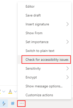 The Check for accessibility issues in the Outlook for web.