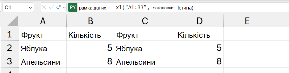 Вміст DataFrame повертається як значення Excel.