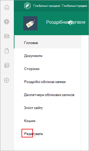 Знімок екрана: розташування команди "Редагувати" на сторінці SharePoint.